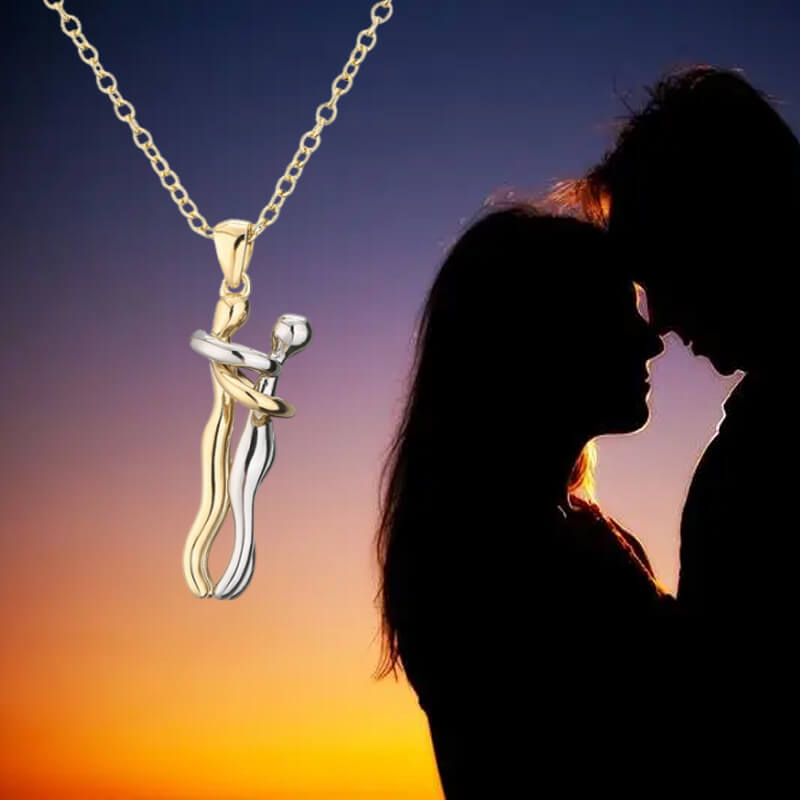 Hug Couple Necklace S925 Sterling Silver Hugging Necklace Anniversary Jewelry for Him and Her,Lover Valentines day gift ﻿