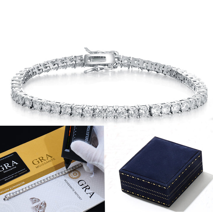 Sterling Silver Moissanite Tennis Bracelet, Charm Bracelet for Women Men ﻿