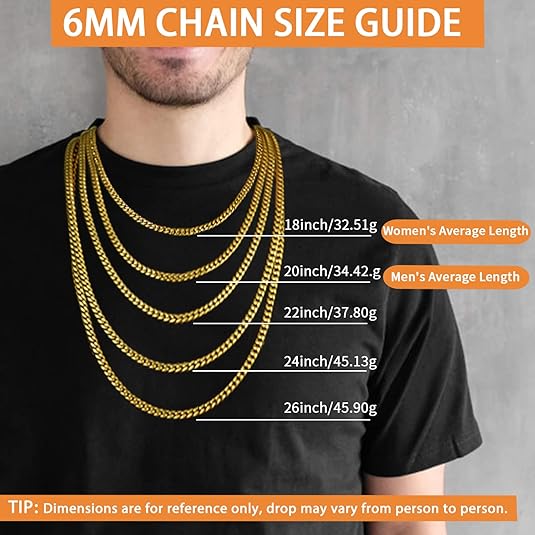 No Tarnish& Durable Hip Hop Mens Miami Cuban Chain Necklace ﻿