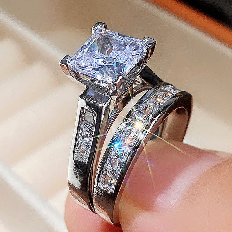 2CT 925 Sterling Silver Bridal Ring Sets Princess Cut CZ Engagement Rings promise rings for her wedding bands for Women Size 5-10