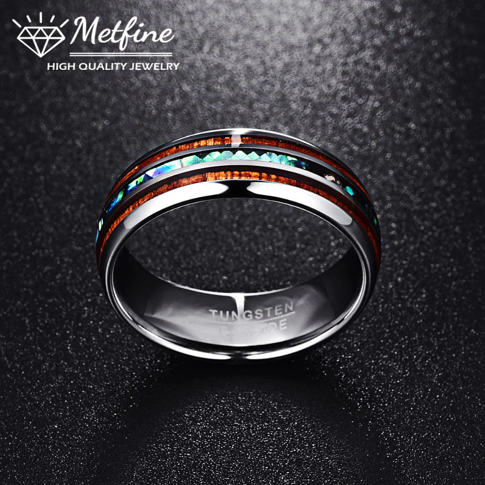 8mm Hawaiian Koa Wood and Abalone Shell Tungsten Carbide Ring