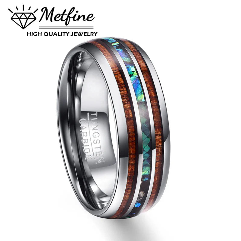 8mm Hawaiian Koa Wood and Abalone Shell Tungsten Carbide Ring