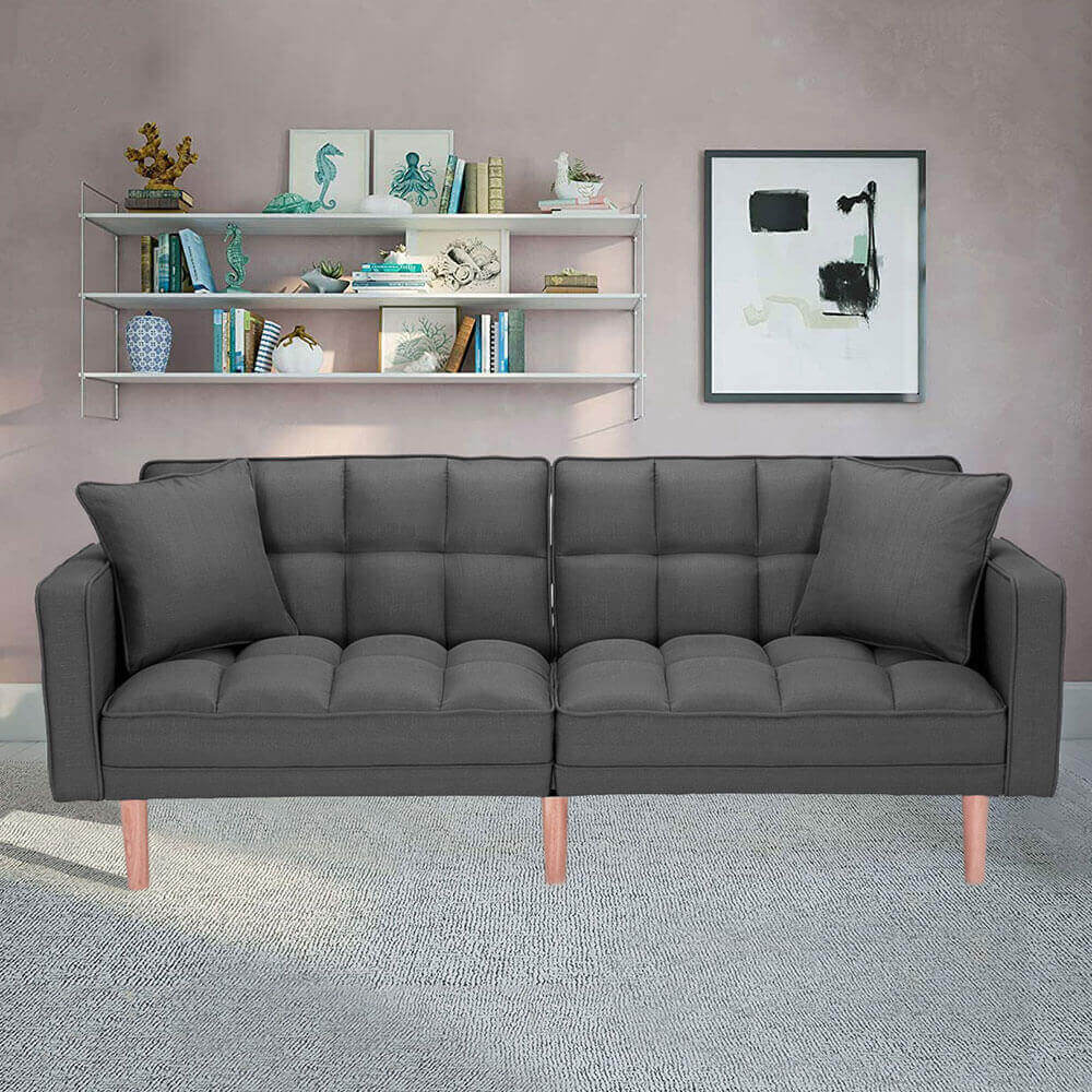 Modern Futon Couch Convertible Sleeper Sofa Bed With 2 Pillows