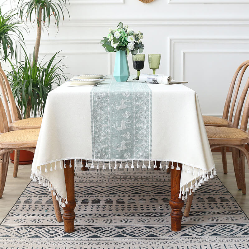 Christmas Tablecloth, Luxurious Cotton Linen Embroidery Tassel Tablecloth - Metfine