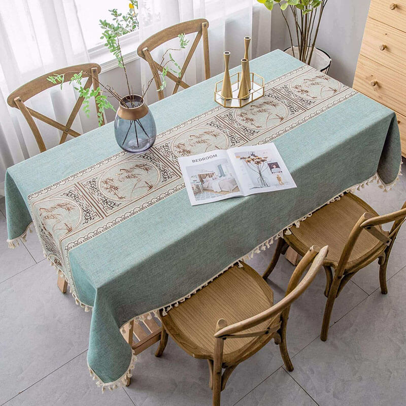 Christmas Tablecloth, Luxurious Cotton Linen Embroidery Tassel Tablecloth - Metfine