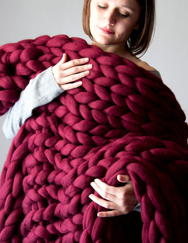 super chunky knit blanket | giant yarn blanket - Metfine