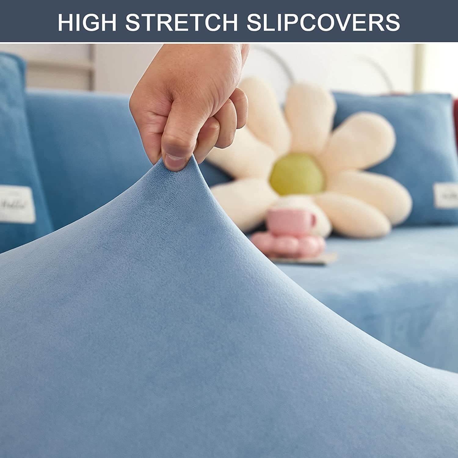 Stretch Sofa Slipcover, Soft Velvet Couch Sofa Cover Furniture Protector with Non Skid Foam and Elastic Bottom