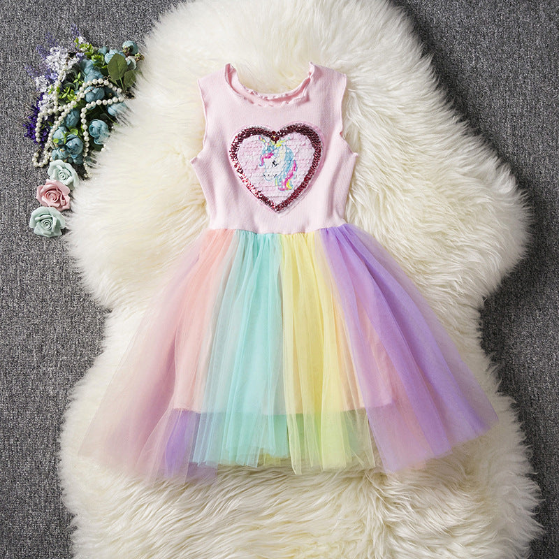 Love Unicorn pattern Rainbow Dress - Metfine