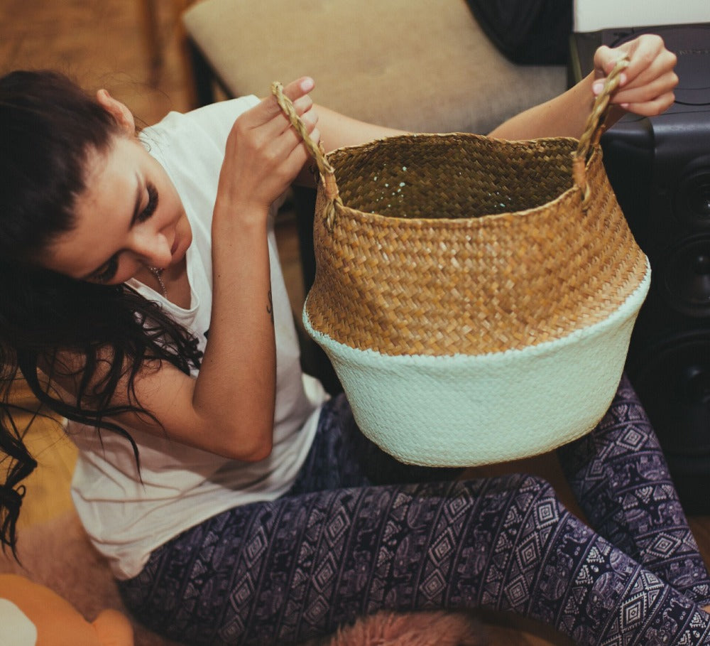 knitted basket | Handmade Folding Basket Rattan Straw Flower Pot Planter Wicker Clothing Toy Storage Basket - Metfine